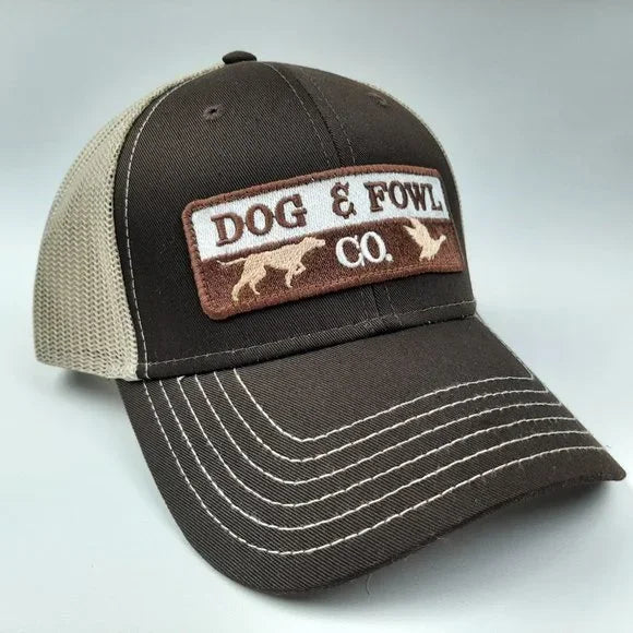 Dog & Fowl Trucker Low Profile Hat Cap Snapback Embroidered Patch Mesh Brown
