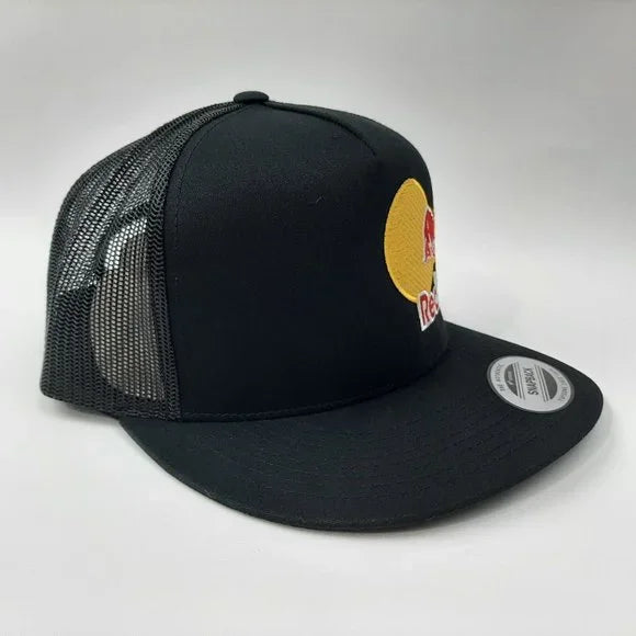 Red Bull Flat Bill Mesh Trucker Snapback Cap Hat Black Embroidered
