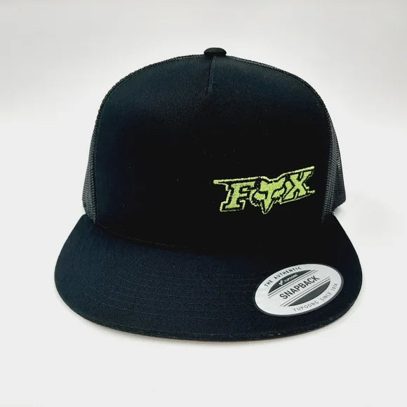 Fox Racing Embroidered Flat Bill Trucker Mesh Snapback Cap Hat Black