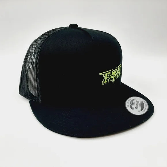 Fox Racing Embroidered Flat Bill Trucker Mesh Snapback Cap Hat Black