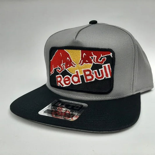 Red Bull Embroidered Patch Flat Bill Trucker Snapback Otto Cap Hat Gray Cotton
