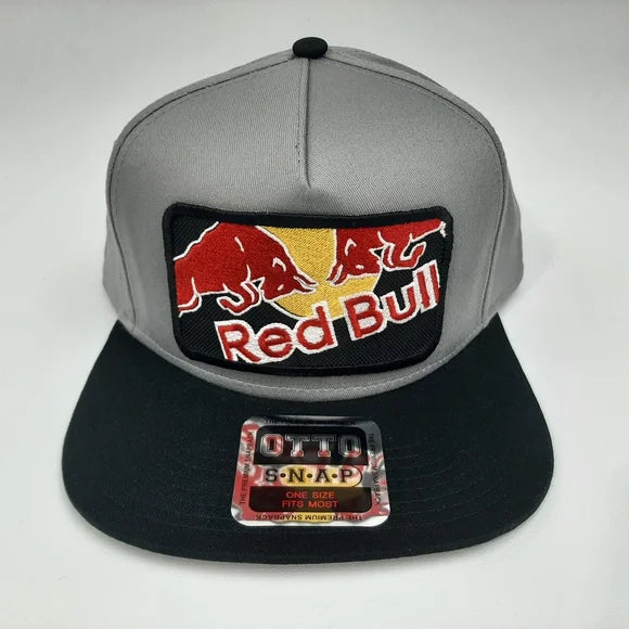 Red Bull Embroidered Patch Flat Bill Trucker Snapback Otto Cap Hat Gray Cotton