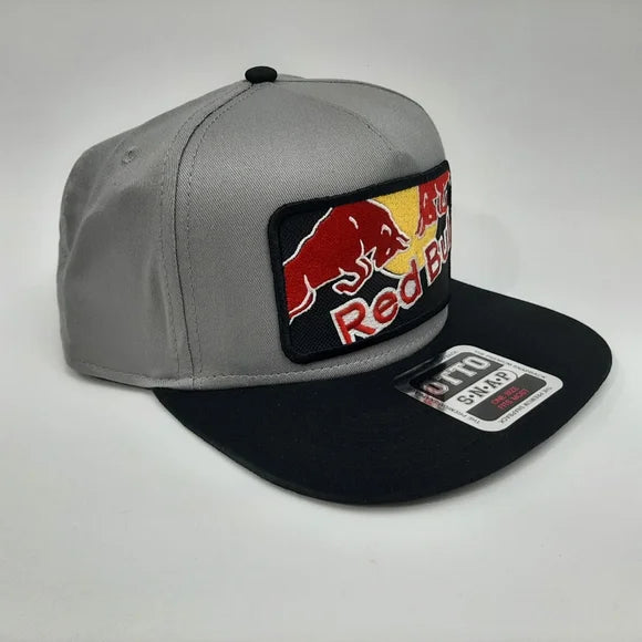 Red Bull Embroidered Patch Flat Bill Trucker Snapback Otto Cap Hat Gray Cotton