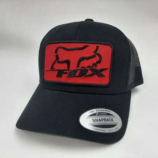 Fox Embroidered Patch Curved Bill Mesh Snapback Trucker Hat Cap Black