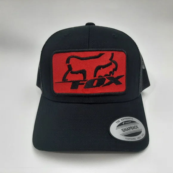 Fox Embroidered Patch Curved Bill Mesh Snapback Trucker Hat Cap Black