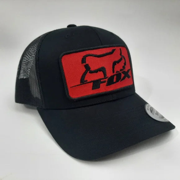Fox Embroidered Patch Curved Bill Mesh Snapback Trucker Hat Cap Black