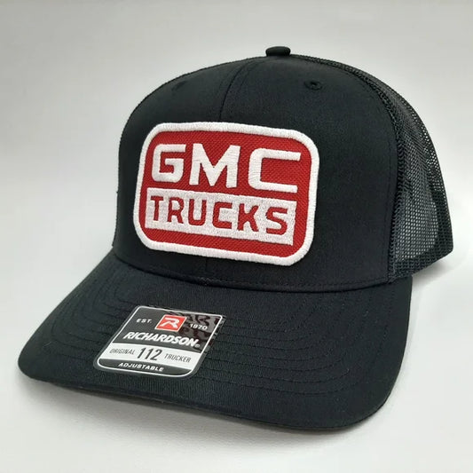 GMC Trucks Embroidered Patch Richardson 112 Trucker Mesh Snapback Cap Hat Black
