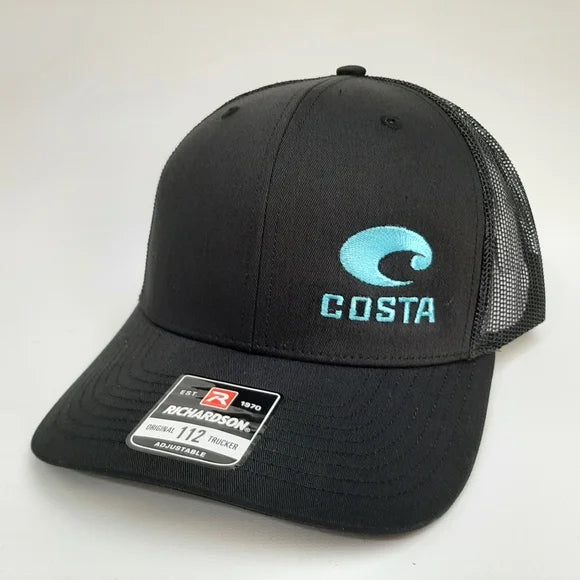 Costa Richardson 112 Trucker Mesh Snapback Hat Cap Embroidered Black