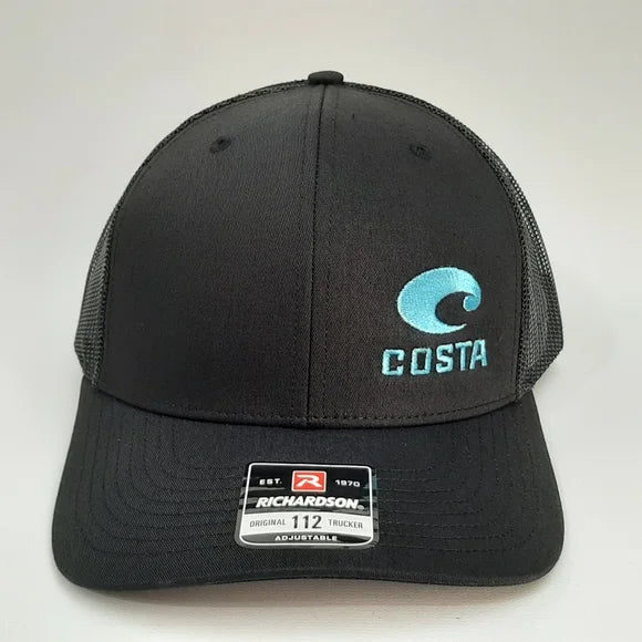 Costa Richardson 112 Trucker Mesh Snapback Hat Cap Embroidered Black