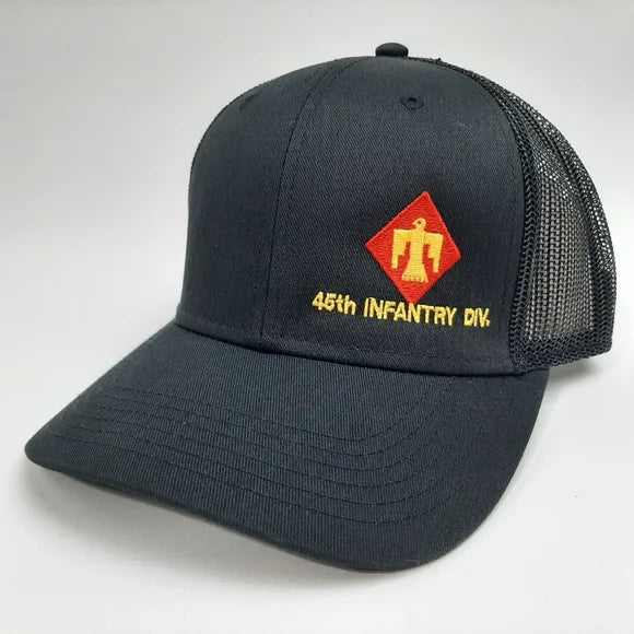 45th Infantry Division Hat Cap Black Mesh Snapback Embroidered