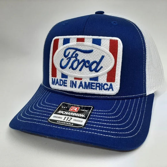 Ford Embroidered Patch Richardson 112 Trucker Mesh Snapback Hat Cap Blue white