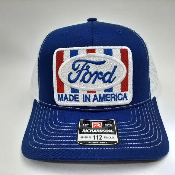 Ford Embroidered Patch Richardson 112 Trucker Mesh Snapback Hat Cap Blue white