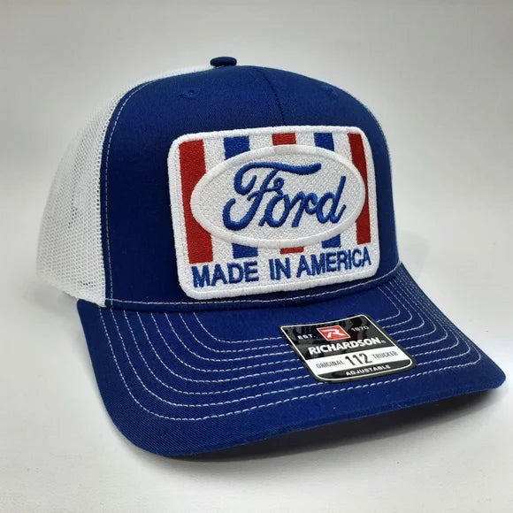 Ford Embroidered Patch Richardson 112 Trucker Mesh Snapback Hat Cap Blue white
