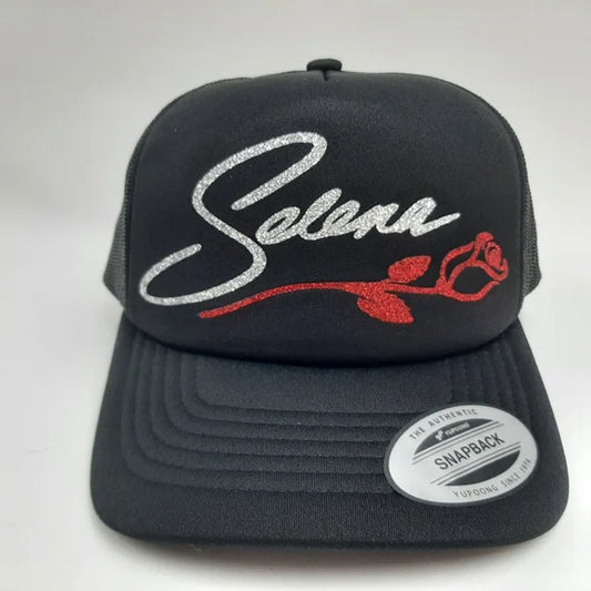 Selena Foam Trucker Mesh Snapback Hat Cap Black