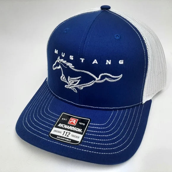 Mustang Ford Richardson 112 Trucker Mesh Snapback Hat Blue