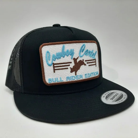 Cowboy Cartel Embroidered Patch Flat Bill Trucker Mesh Snapback Hat Black