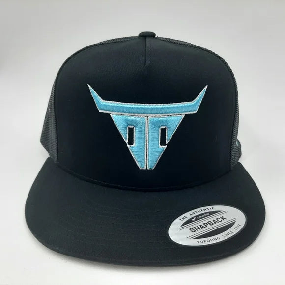 Cowboy Cartel Flat Bill Snapback Mesh Trucker Hat Cap Black Puff Embroidered