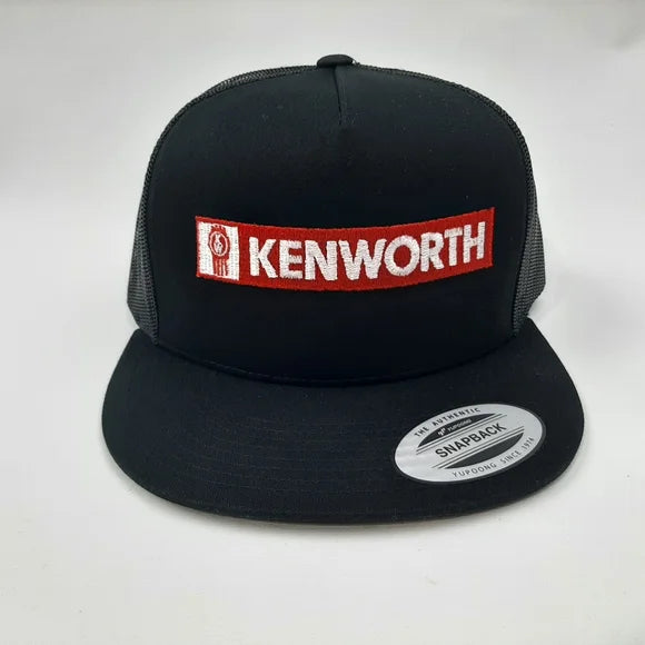 Kenworth Tractor Flat Bill Trucker Mesh Snapback Hat Cap Black Embroidered