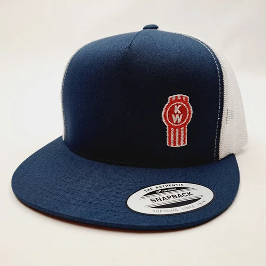 Kenworth Flat Bill Trucker Mesh Snapback Hat Cap Embroidered Blue & white