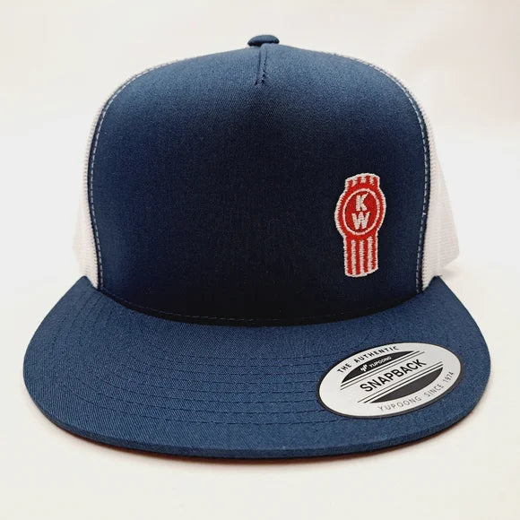 Kenworth Flat Bill Trucker Mesh Snapback Hat Cap Embroidered Blue & white