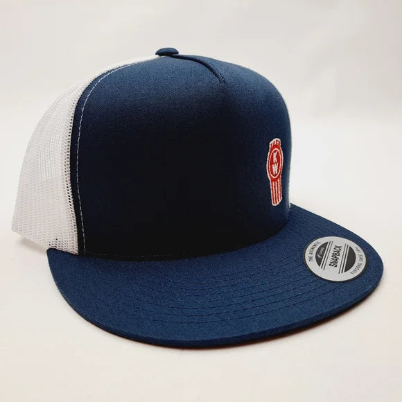 Kenworth Flat Bill Trucker Mesh Snapback Hat Cap Embroidered Blue & white