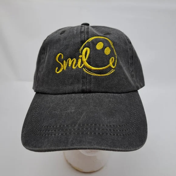 Smile smiley face embroidered hat cap gray washed cotton one size fits most
