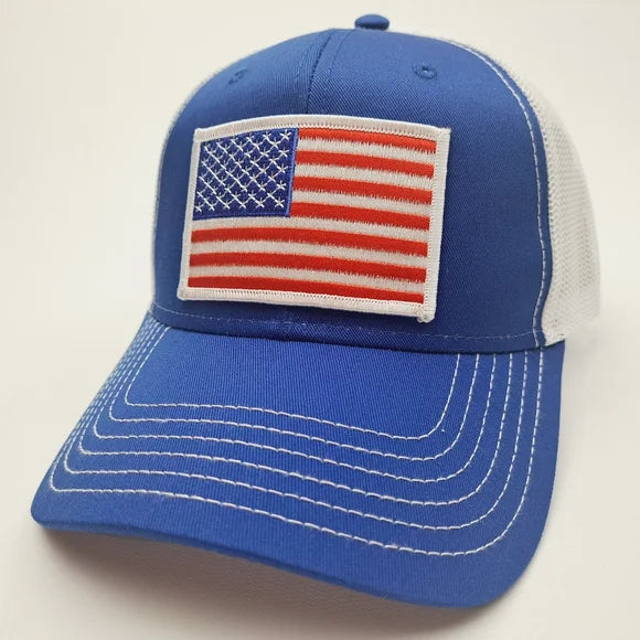 USA American Flag Embroidered Patch Trucker Mesh Snapback Cap Hat Blue