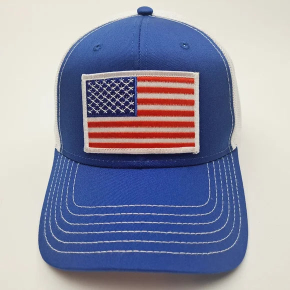 USA American Flag Embroidered Patch Trucker Mesh Snapback Cap Hat Blue