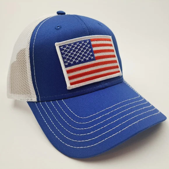 USA American Flag Embroidered Patch Trucker Mesh Snapback Cap Hat Blue