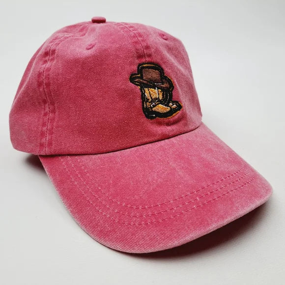 Cowgirl Western Boots Embroidered Relaxed Cotton Hat Cap Pink Washed