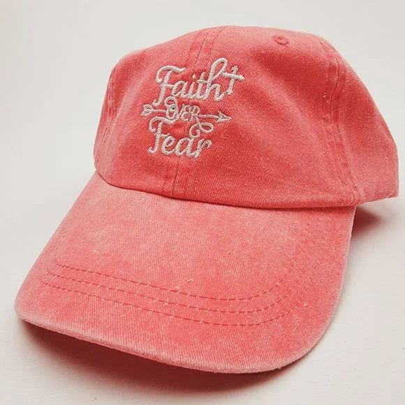 Faith Over Fear Women's Hat Cap Religious Cotton Peach