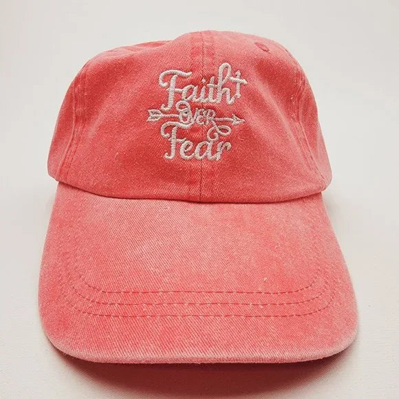 Faith Over Fear Women's Hat Cap Religious Cotton Peach