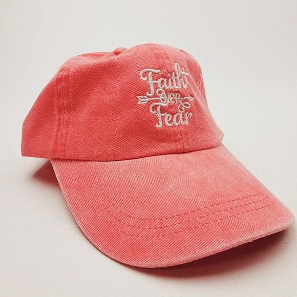 Faith Over Fear Women's Hat Cap Religious Cotton Peach