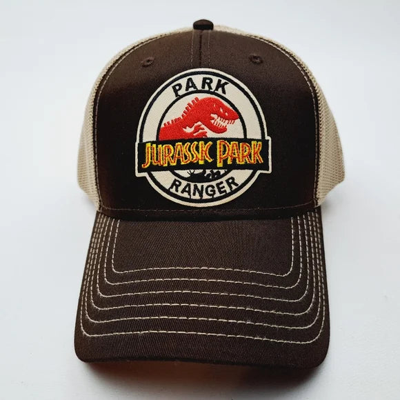 Jurassic Park Ranger Embroidered Patch Trucker Mesh Snapback Cap Hat Brown