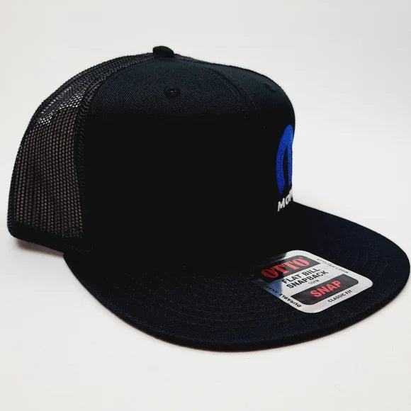 Mopar Offset Logo Flat Bill Mesh Snapback Hat Cap Black Embroidered
