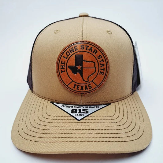 Texas Lone Star State Leather Patch Trucker Mesh Snapback Cap Hat Brown Tan