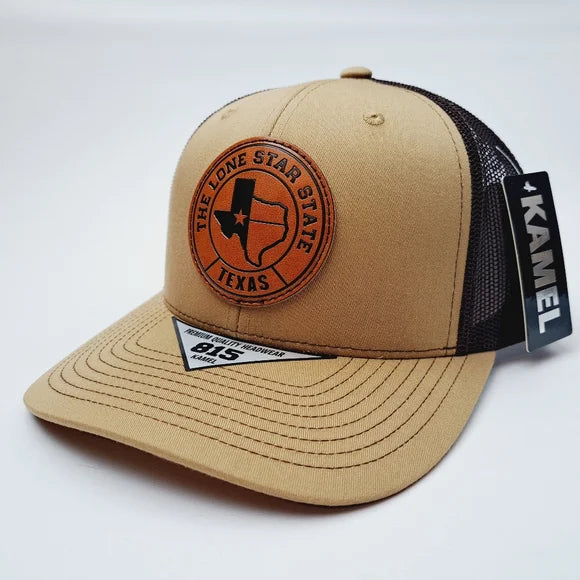 Texas Lone Star State Leather Patch Trucker Mesh Snapback Cap Hat Brown Tan