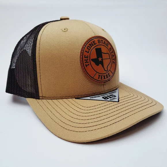 Texas Lone Star State Leather Patch Trucker Mesh Snapback Cap Hat Brown Tan