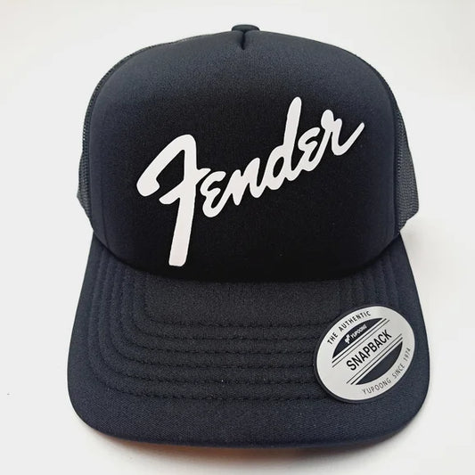 Fender Foam Trucker Mesh Snapback Cap Hat Black HTV