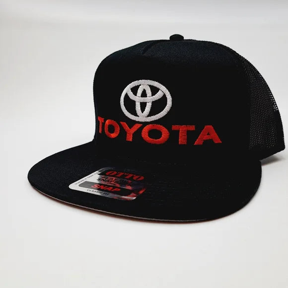 Toyota Flat Bill Trucker Mesh Snapback Cap Hat Black Embroidered