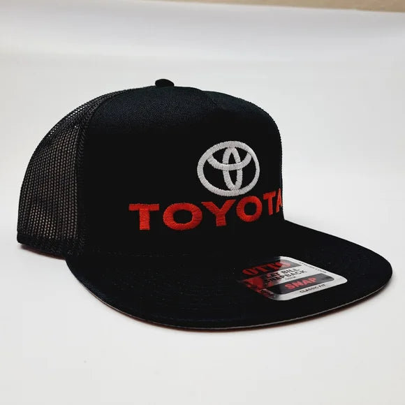 Toyota Flat Bill Trucker Mesh Snapback Cap Hat Black Embroidered
