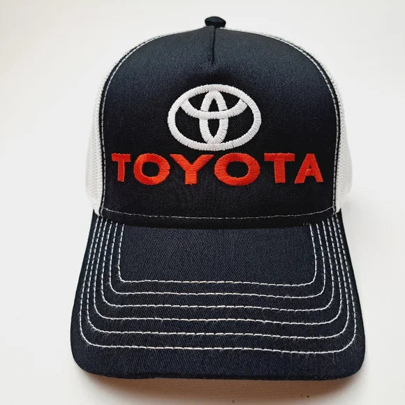 Toyota Curved Bill Trucker Mesh Snapback Cap Hat Black Embroidered