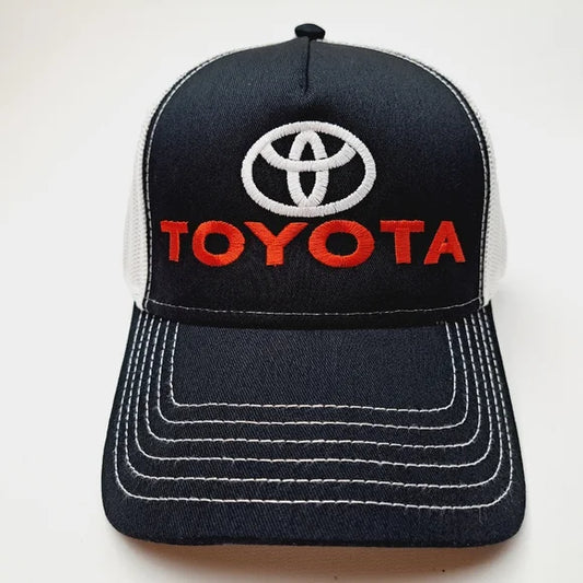 Toyota Curved Bill Trucker Mesh Snapback Cap Hat Black Embroidered