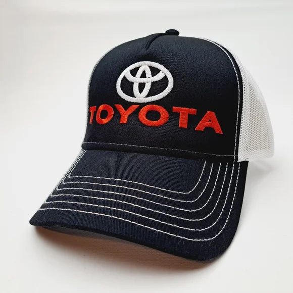 Toyota Curved Bill Trucker Mesh Snapback Cap Hat Black Embroidered