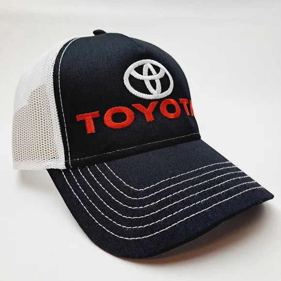 Toyota Curved Bill Trucker Mesh Snapback Cap Hat Black Embroidered