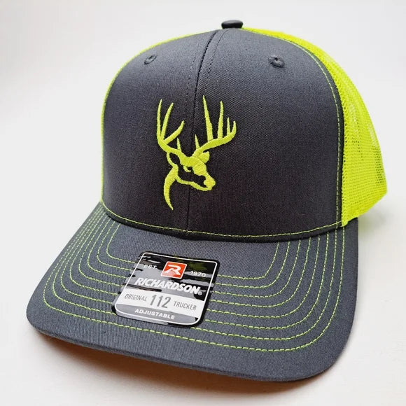 Deer Buck Head Richardson 112 Trucker Mesh Snapback Cap Hat Neon Yellow