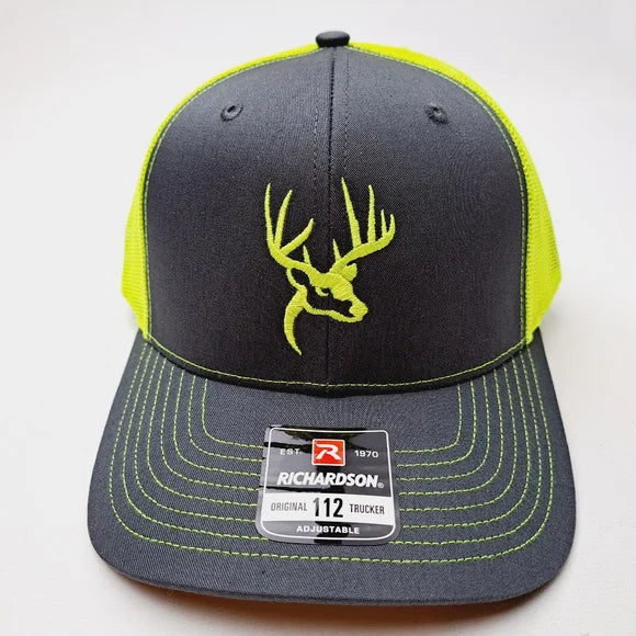 Deer Buck Head Richardson 112 Trucker Mesh Snapback Cap Hat Neon Yellow