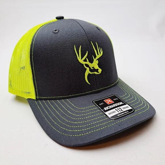 Deer Buck Head Richardson 112 Trucker Mesh Snapback Cap Hat Neon Yellow