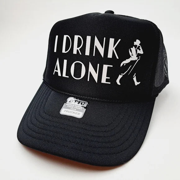 Johnny Walker I Drink Alone Foam Trucker Mesh Snapback Cap Hat Black