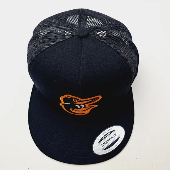 Baltimore Orioles Flat Bill Trucker Mesh Snapback Cap Hat Black